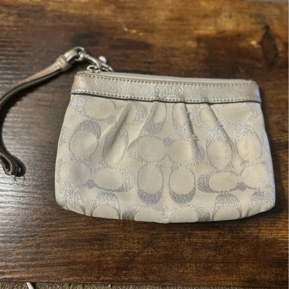 Coach Metallic Tan/Silver Signature Wristlet - Picture 1 of 6
